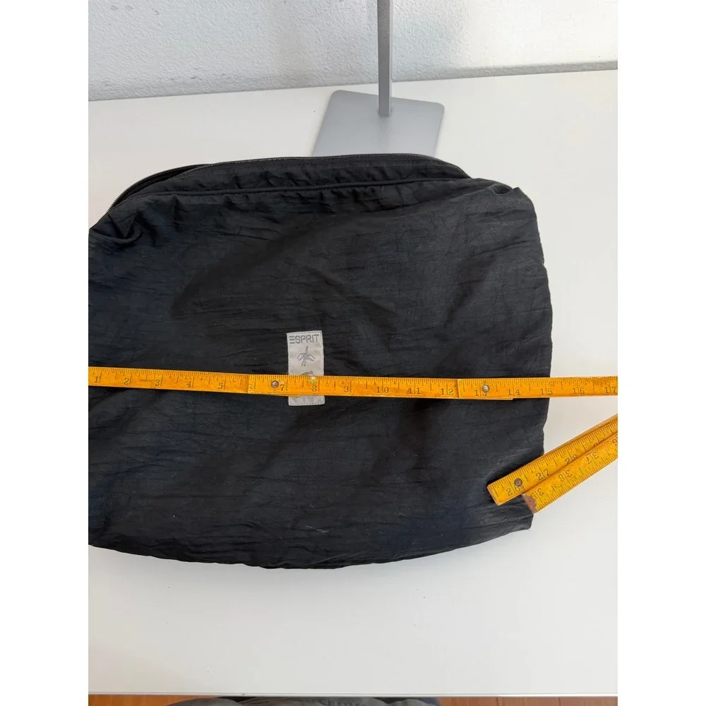 Vintage Esprit Black Nylon Backpack Metal Handle Industrial 90s Bag